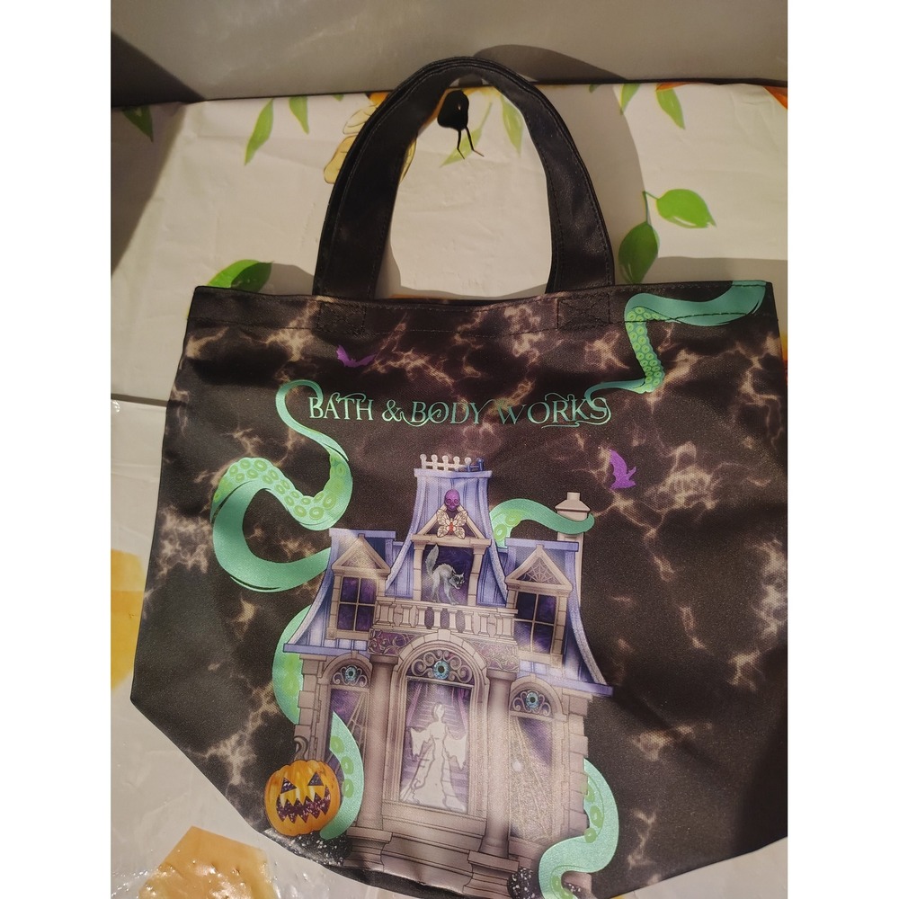 Bath & Body Works Halloween Haunted House Glow in the Dark Tote Bag Black